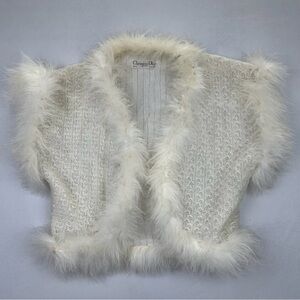 1970s Christian Dior White Fur Trim Knit Shrug